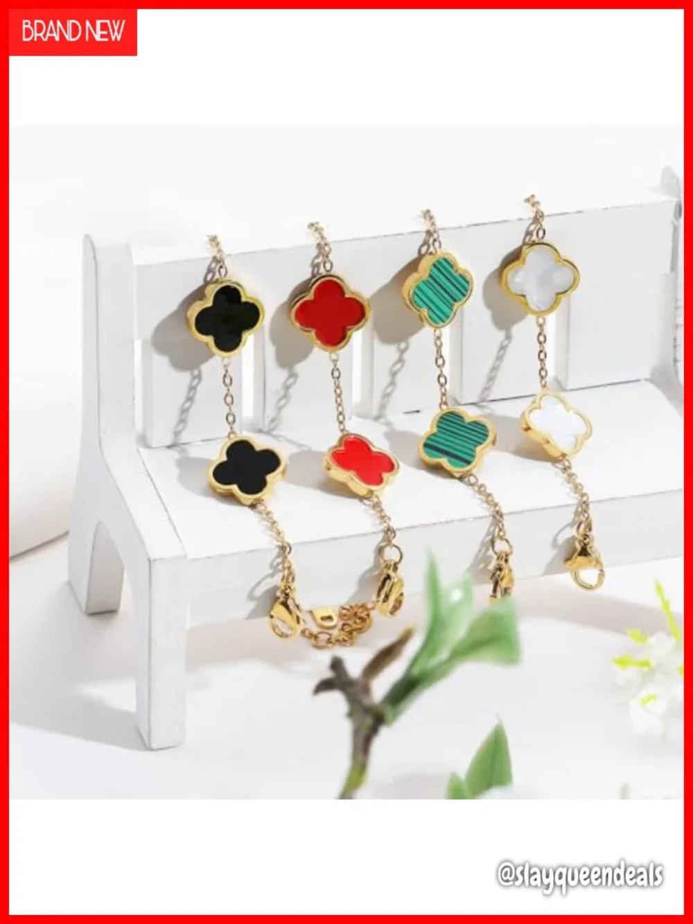 18K Gold Plated Clover Link Bracelet Stainless Steel Lobster Claw